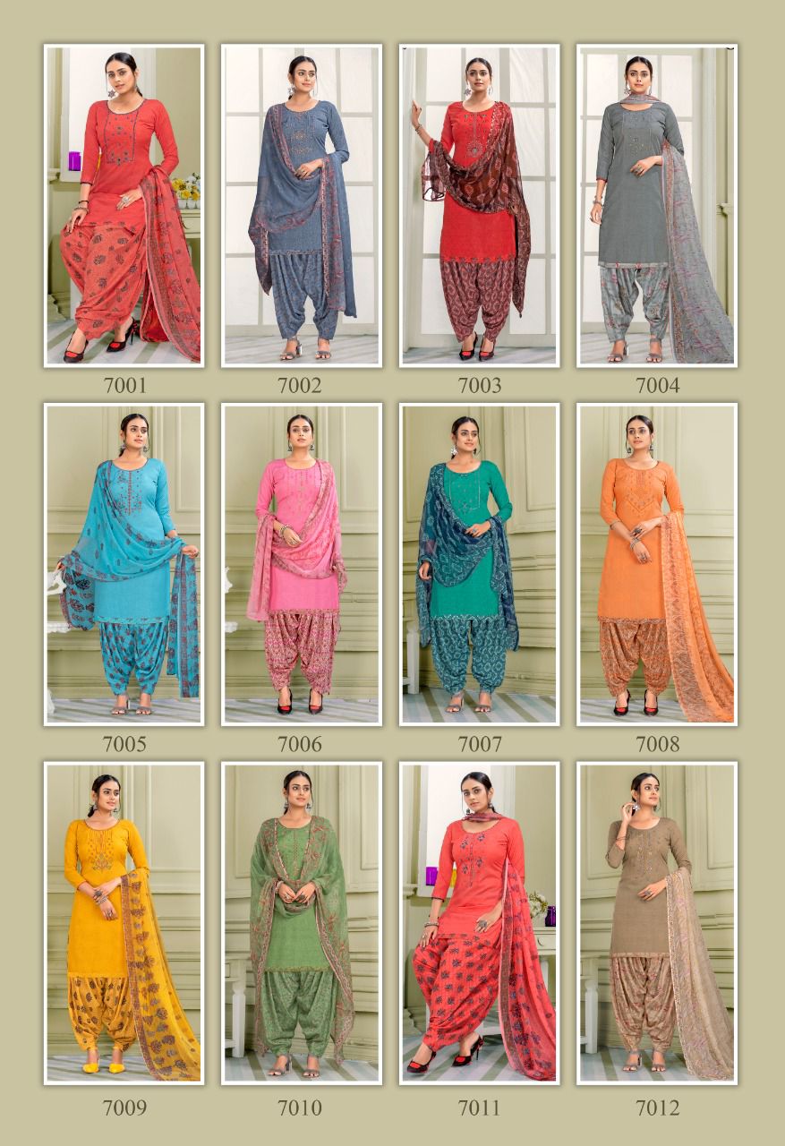 Priyaa 7 Premium Cotton Printed Regular Wear Patiala Dress Material Collection